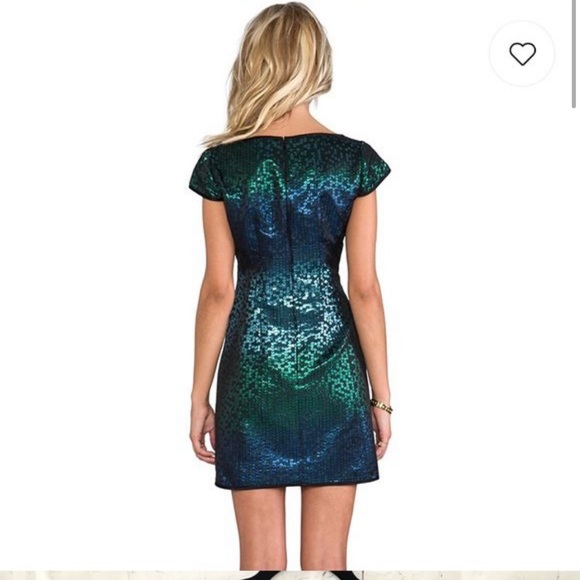 NANETTE LEPORE Cabaret Ombré Gradient Sequin Sheath Dress Turquoise Green Sz 6 - Picture 2 of 7